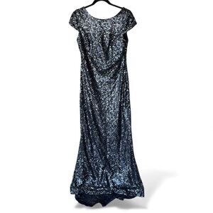 Calvin Klein Navy Blue Sequin Maxi Gown Dress Gala Wedding Guest size 10